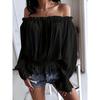 Women's New One Neck Chiffon Shirt Waisted Ruffled Hem Long-sleeved Short Section Summer Sweet Blouse