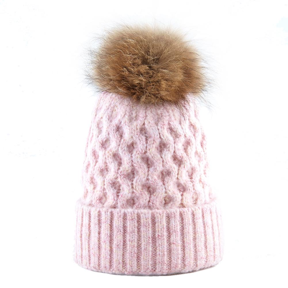 Женская зимняя шапка, женская теплая вязаная шерстяная шапка с натуральным мехом и помпоном, шапки для девочек