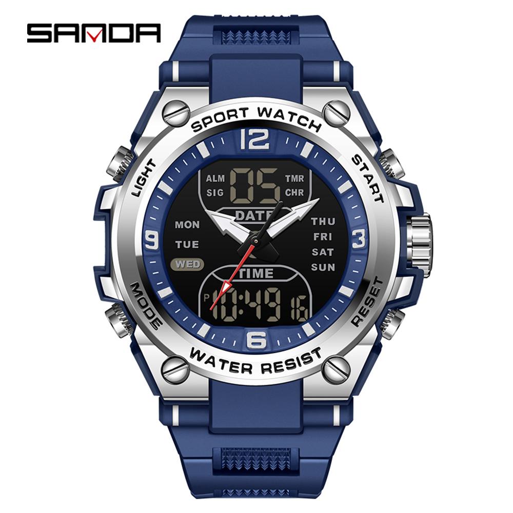 SANDA SD6252 Студенческие часы для активного отдыха на природе Многофункциональные Водонепроницаемые Должны быть Светодиодные Мужские Электронные часы