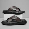 Fashion Summer Men Genuine Leather Outdoor Slippers New Fashion Casual Beach Slippers Antiskid Breathable Comfy Soft Bottom Walking Shoe
