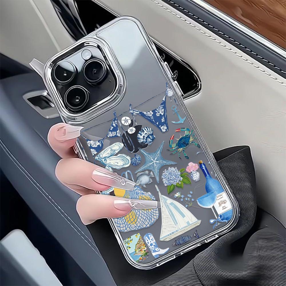 Сине-белый чехол для телефона с изображением океана для iPhone 17Air 17 16 15 14 Plus 13 12 11 Pro Max 17E 16E Coque Funda Чехол для телефона Роскошный