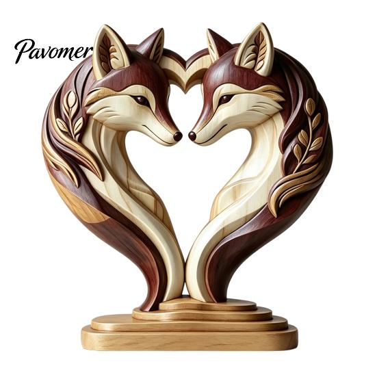 Gingerbread Man Owl Fox Penguin Statues Wooden Animal Ornament with Stable Base, Double Layer Carved Figurine, Unique Wood Art for Home Heart