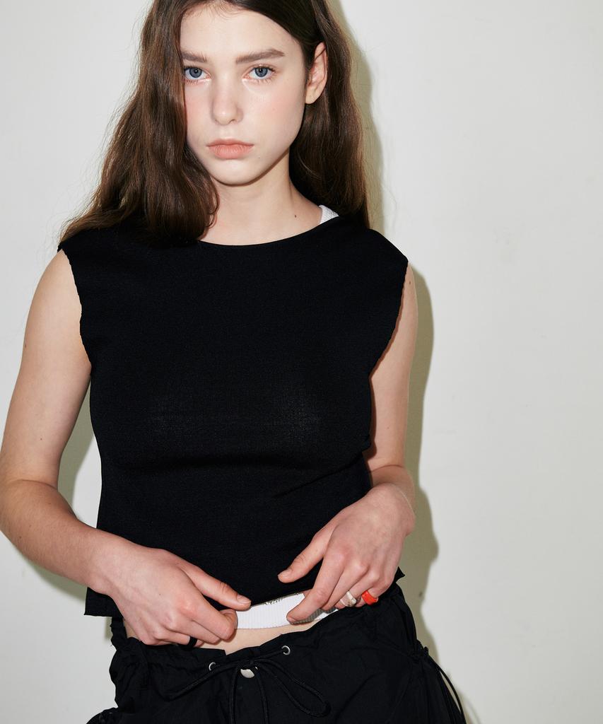 SLLOW GARMENTS Синий вязаный топ с открытой спиной и лентами