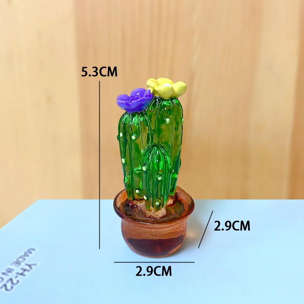 Handmade Resin Cactus Figurines Ornaments Desktop Craft Adornment Creative Colorful Cute Miniature Plant For Home Decor
