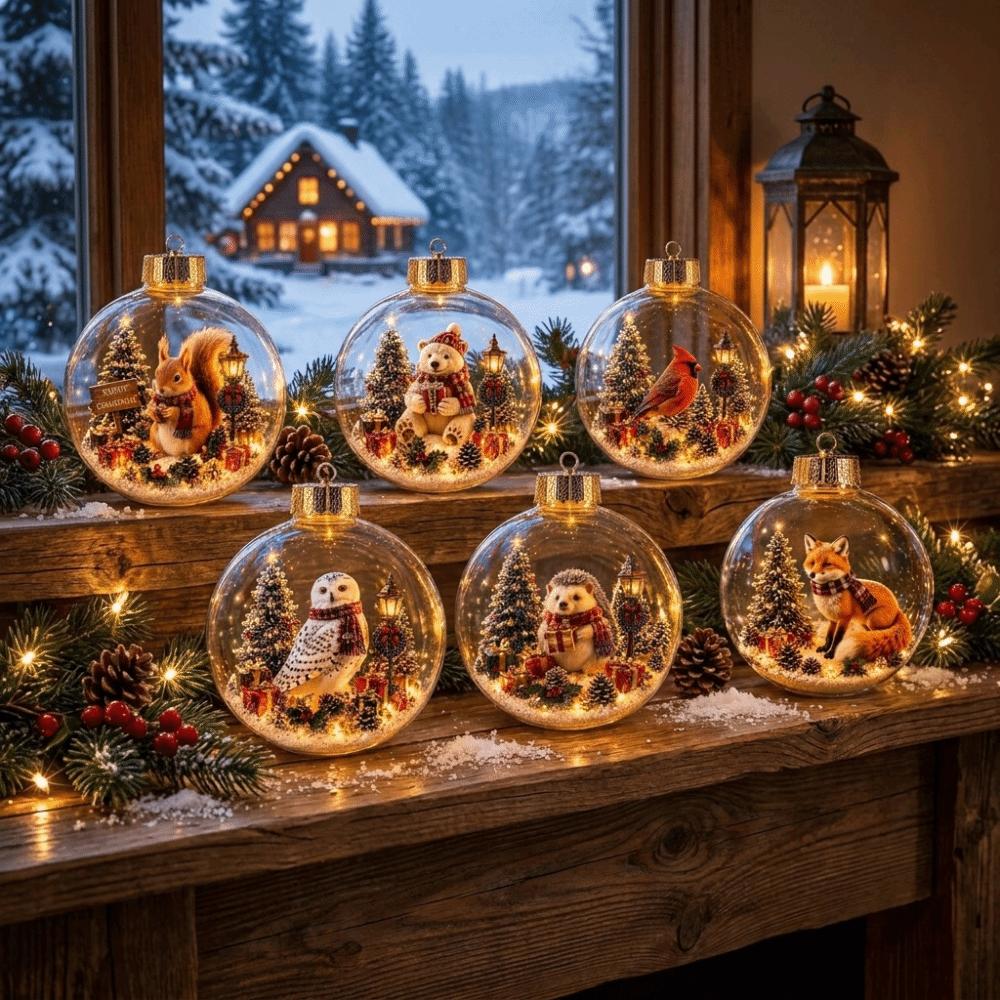 Clear Animal Snow Globe Ornament Christmas Tree Ornament Desktop Mantel Bookshelf Display