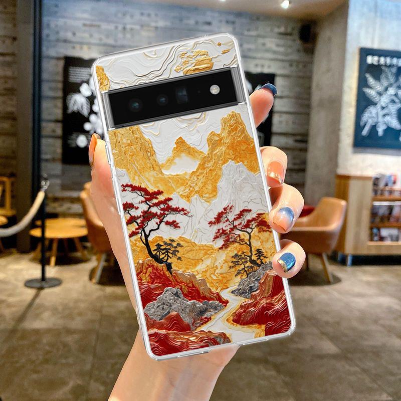 Чехол для телефона с пейзажем для Google Pixel 8 7 6 5 4 4XL Ударопрочный Силиконовый 7A 6A 5A 4A 3A 3AXLPro Прозрачный Корпус