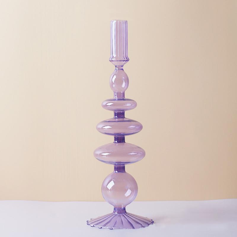 Розово-фиолетовая ваза-подсвечник Романтическая ваза для цветов Простой стеклянный подсвечник Поделки
