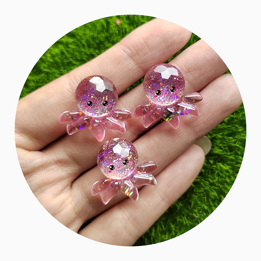 Resin Glitter Cartoon Ocean Series Flatback Cabochon Star Crab Octopus Shell DIY Crafts Scrapbooking for Phone Decoration