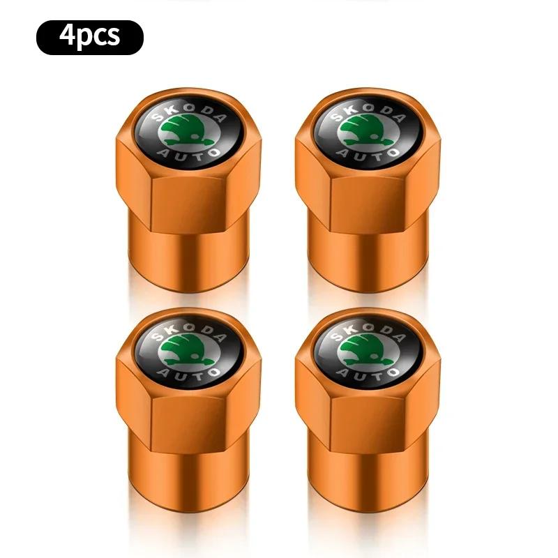4pcs/set Car Styling Metal Wheel Tires Bolt-in Valve Caps Badge For Skoda VRS Octavia 2 3 Kamiq MK3 Kodiaq Karoq RS Superb  WL5