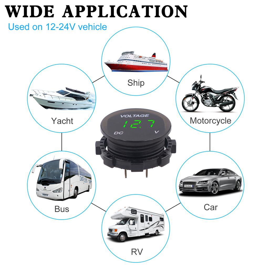 Automotive Digital Display Modified Voltmeter, Motorcycle Mounted, Waterproof LED Lens Display Instrument