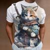 3d Samurai Cat Print Short Sleeve T-Shirt For Men New Retro Men's T-Shirt Fashion Oversized Man Clothes Quick Dry Tees Tops 2024