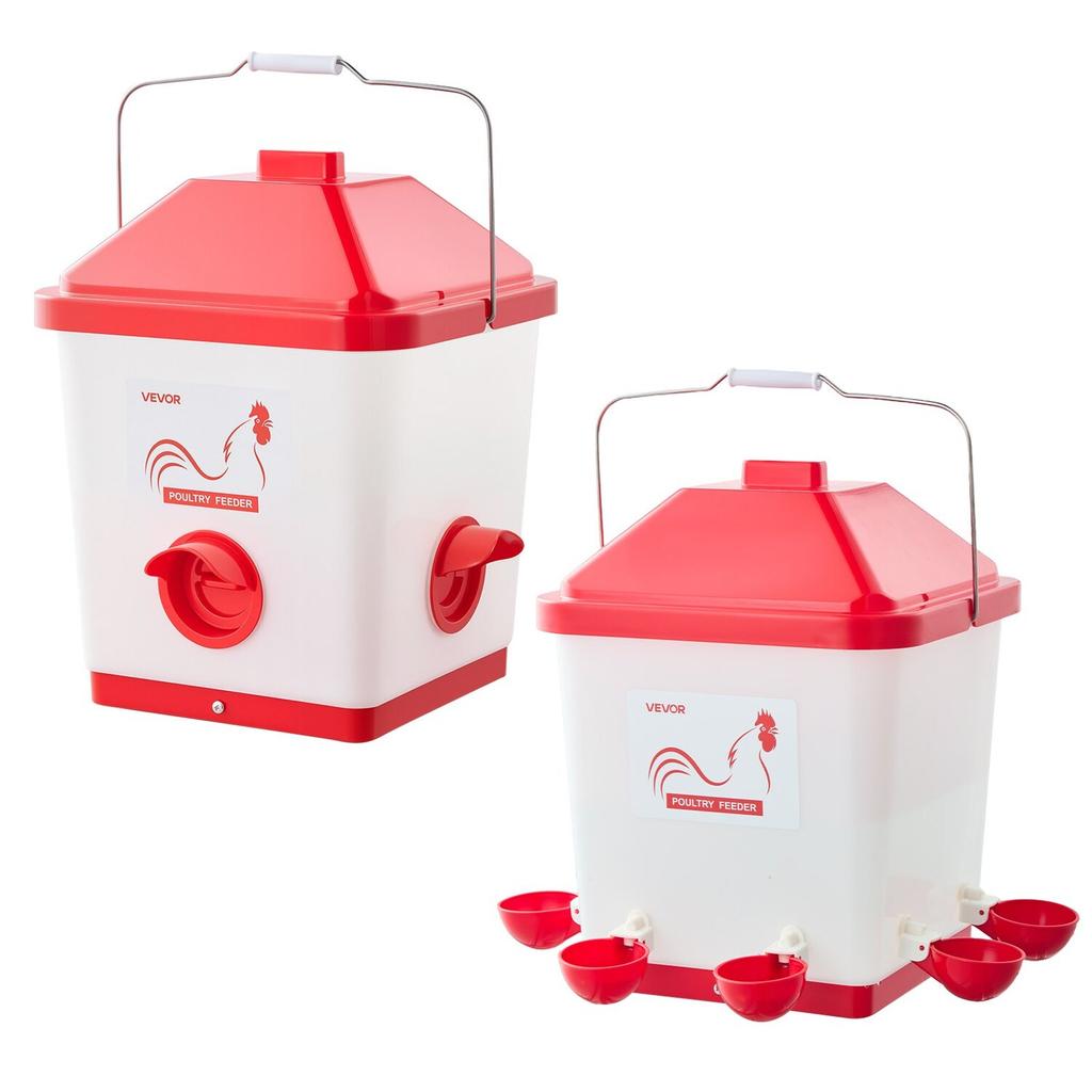 Automatic Chicken Feeder & Waterer Set, 19 L/18.14 kg, Rain Proof Hanging Poultry Feeder with Water Cup No Waste, Automatic Gravity, Avoid Small