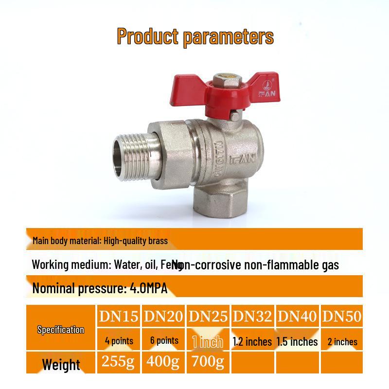 Copper Ball Valve DN15 - Internal/External Thread, 4/6 inch Floor Heating Manifold, Union Brass Valve