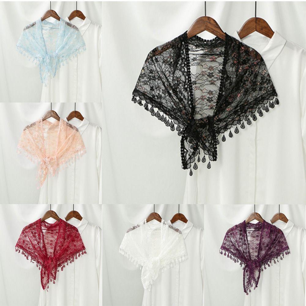 Cute Lace Flower Hair Scarf Shawl Thin Triangle Head Scarf Fashion Bandanas for Women Photography
