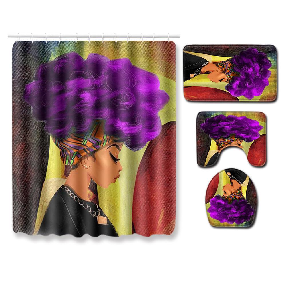 Shower Curtain Floor Mat Set African Woman E-Commerce Bathroom Carpet