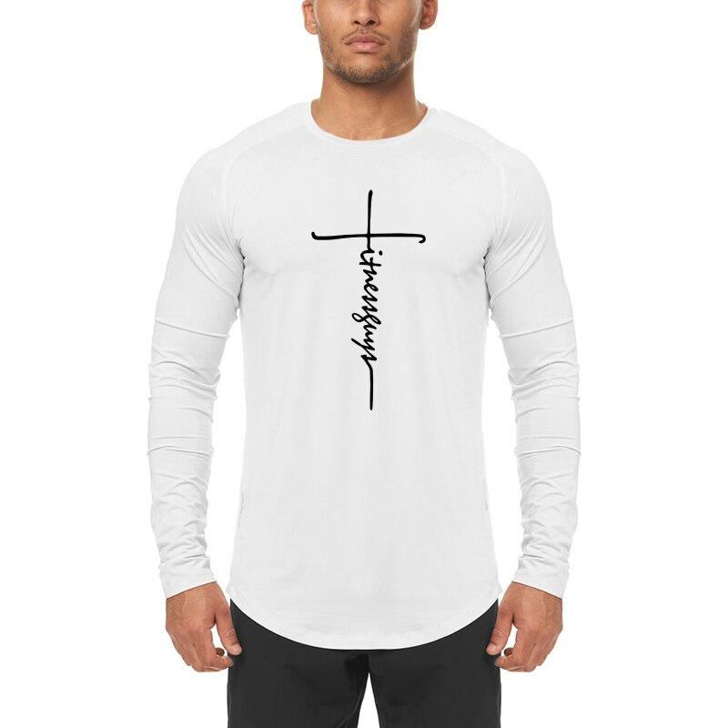 Футболка Do The Work Autumn Gym Sports Men Quick Dry Running Bodybuilding Fitness Workout Tight с длинным рукавом и принтом