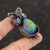 Кулон-ракушка с титановым покрытием, синего цвета, кулон "Злой глаз", кулон с драгоценным камнем, обернутый медной проволокой, медные дизайнерские украшения, кулоны ручной работы в виде совы