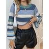 Womens Knit Top Sexy Casual Pullover Street Style Round Neck Long Sleeve