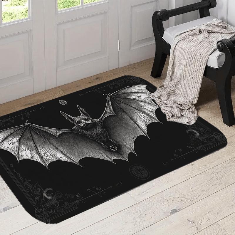 VIKAMA Dark Wind Bat Entry Door Mat Halloween Entrance Living Room Bar Holiday Party Theme Non-Slip Floor Mat Decoration