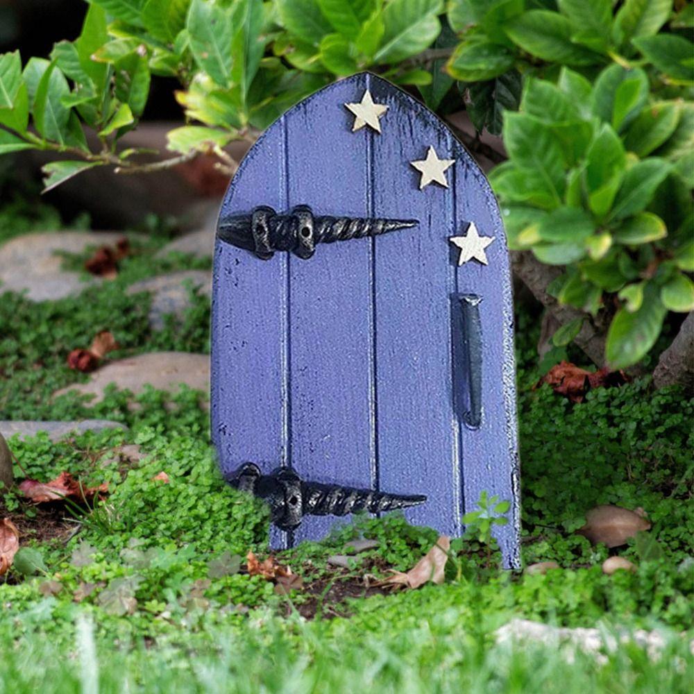 Lawn Ornament Miniature Wooden Door Engraved Design Windows Door Figurines Fairy Door Miniature