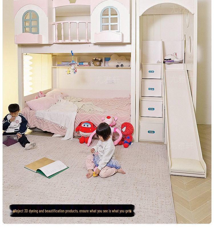 Solid Wood Bunk Bed with Desk - Treehouse Design for Kids