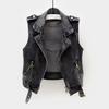 Women Denim Vest Sleeveless Lapel Solid Color Hip Hop Vintage Zip Up Zipper Pockets Streetwear Plus Size Lady Spring Autumn Short Waistcoat