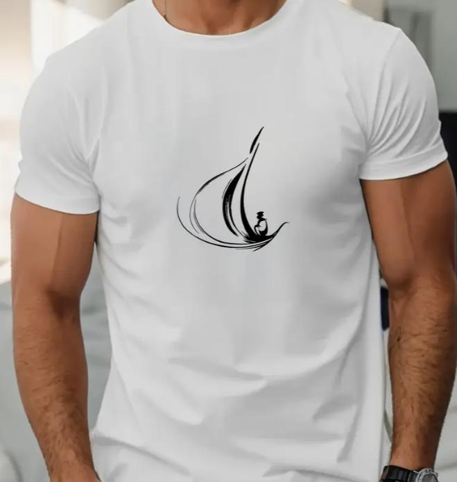 Unisex Summer Casual Round Neck Short Sleeve TShirt Cotton Sailing Boat Graphic Regular Fit Stretch Knit Fabric Unisex Clothing
