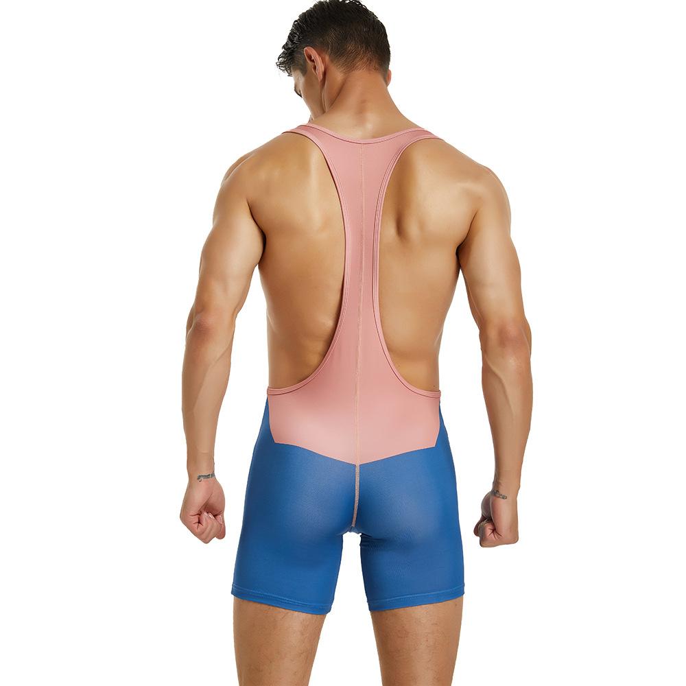 Men's Tight Vest Wrestling Suit Fitness Swimming Gym Shorts Lingerie Bodysuit