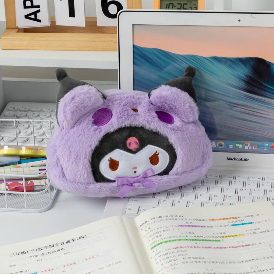 Sanrio Plush Cartoon Pen Bag For Girls With Soft Fabric Storage Organizer