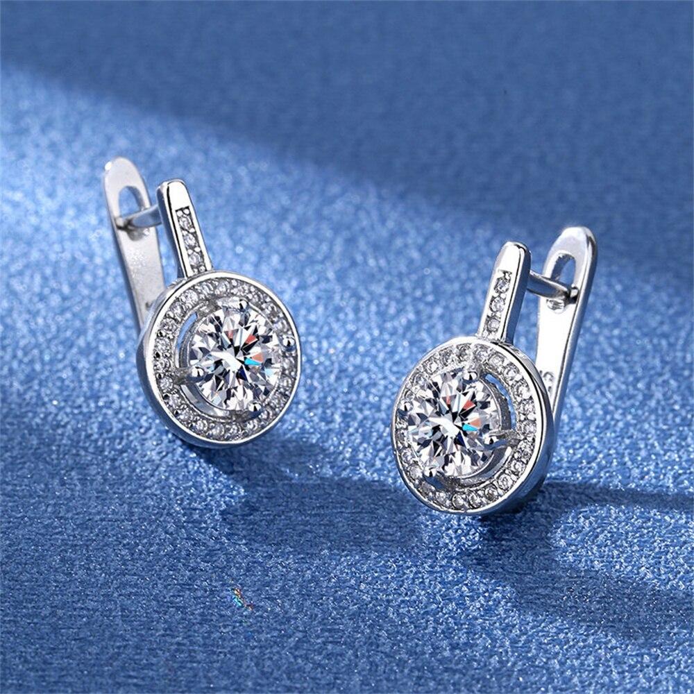 New 925 Sterling Silver Women Earrings Fashion Round Shape High Quality Zircon Pair Ear Studs Earring Jewelry Festival Gift