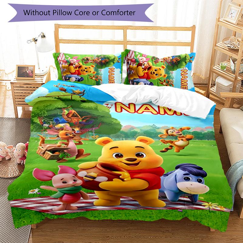3pcs Winnie5 Cover Set - Personalized Name, HD Printed Bedding with 1 Cover and 2 Pillowcases - Perfect for Home Decor, Easy Care