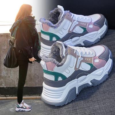 Модные женские зимние ботинки, зимние новые спортивные и досуговые плюшевые толстые теплые высокие хлопковые туфли, женская спортивная обувь