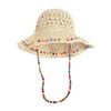 Women Straw Hat Wide Brim Breathable Straw Weaving Hat with Colorful Beads Decor Flexible Edges Sun Hat