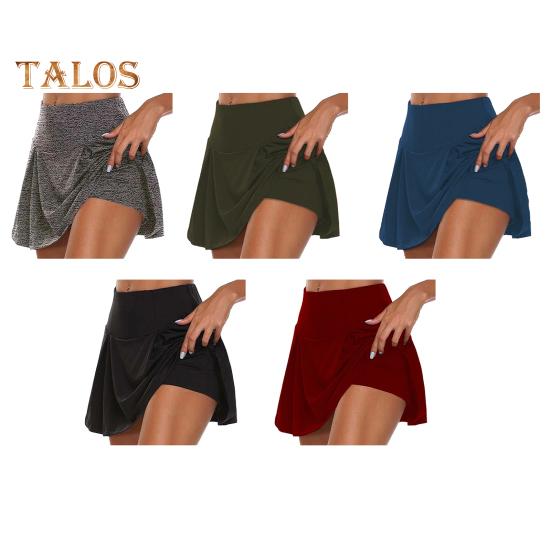 Летняя юбка-шорты с высокой талией, однотонная, имитация двух частей, спортивная юбка-шорты из дышащей ткани, повседневная одежда