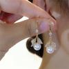 Fashion Rhinestone Leaf Pearl Dangle Earrings Street Style Korean Fashion Jewelry Gift