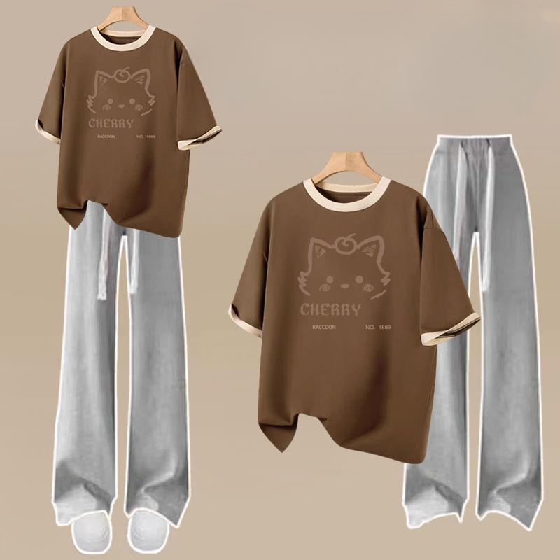 Костюм в стиле колледжа, женская летняя хлопковая футболка с короткими рукавами, спортивные брюки, костюм-двойка