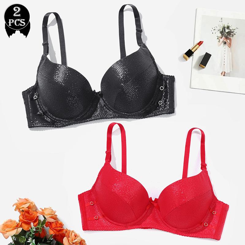 2Pcs Solid Bras на косточках, сексуальный удобный бюстгальтер Push Up, женское нижнее белье, чашка B