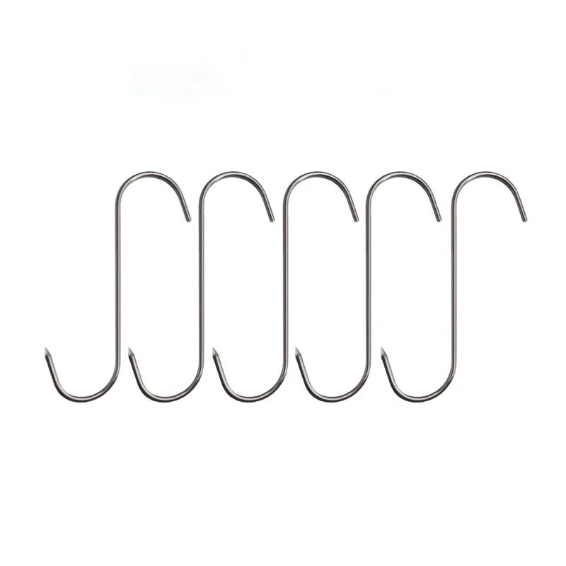 Stainless Steel S Hooks with Sharp Tip Utensil Meat Bedroom Clothes Hanger Hanging Hooks for Butcher Shop Kitchen Baking Tools