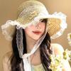 Bow Lace Streamer Straw Hat Women's Summer Beach Vacation Sunshade Sunscreen Foldable Sun Hat Parent-child Hat