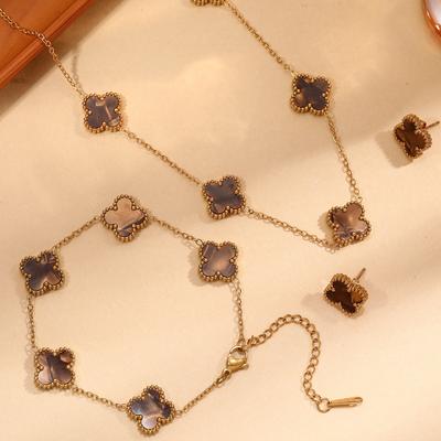 3 шт. титановая сталь не выцветает двухсторонний клевер набор ожерелье женская мода темперамент ключица цепочка браслет комплект серег