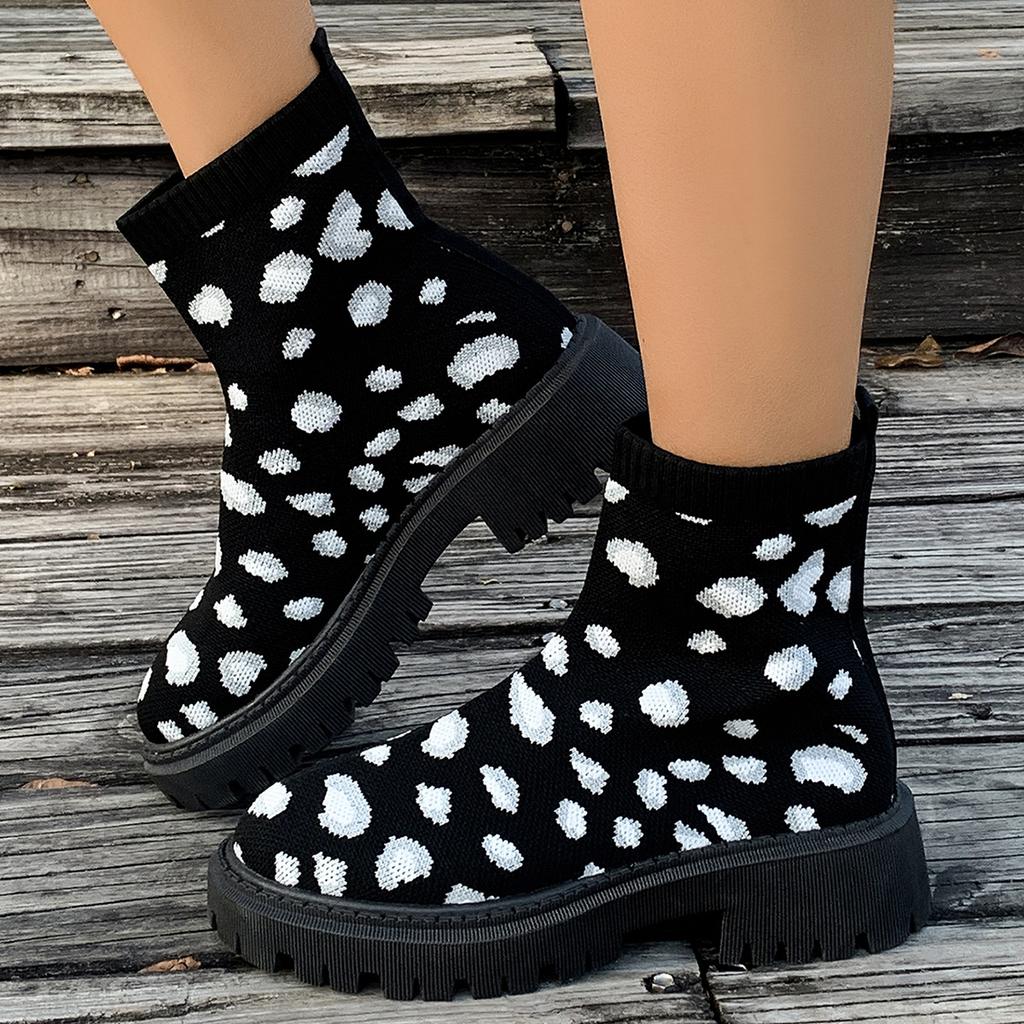 Spring Foreign Trade Large Size Fashion Boots Women's New Elastic Fly-woven Thick-soled Socks Boots Casual Low-tube Martin Boots