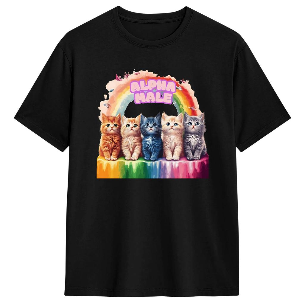 Unisexs TShirt Alpha Male Funny Cat Kitten Rainbow Floral TShirts Hipster Beach Tee Shirt Vintage Cotton Clothing
