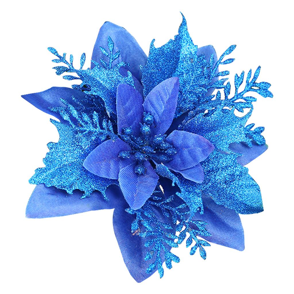 Glitter Poinsettia 5.5 Inch Artificial Flower Christmas Clip Stem Christmas Tree Ornaments For Wedding Party Wreath Decoration