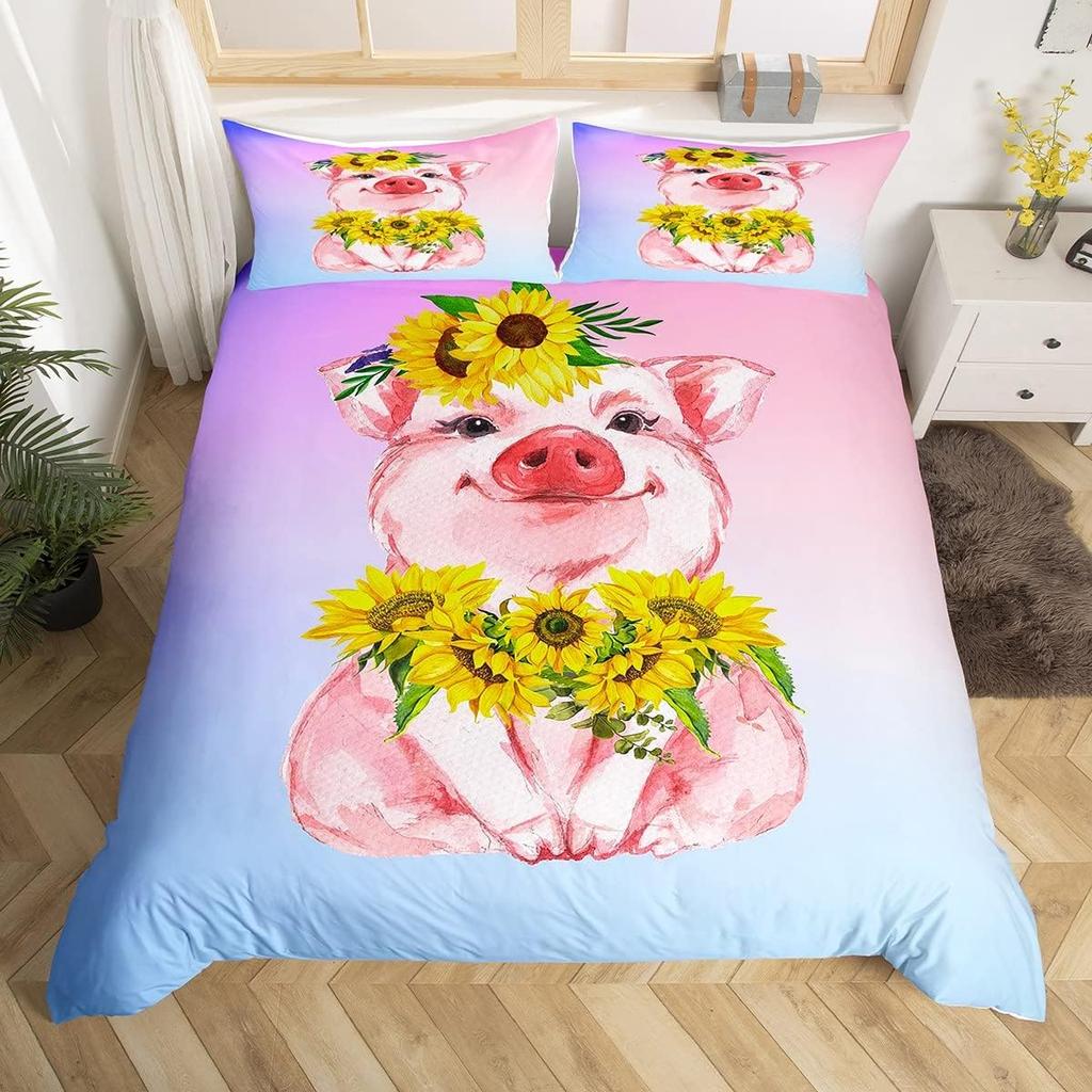 Комплект постельного белья с фермерским животным Свиньей, Размер Полный/Двуспальный, Милый пододеяльник со свиньями для детей, девочек, Мультяшный пододеяльник со свиньями с 2 наволочками