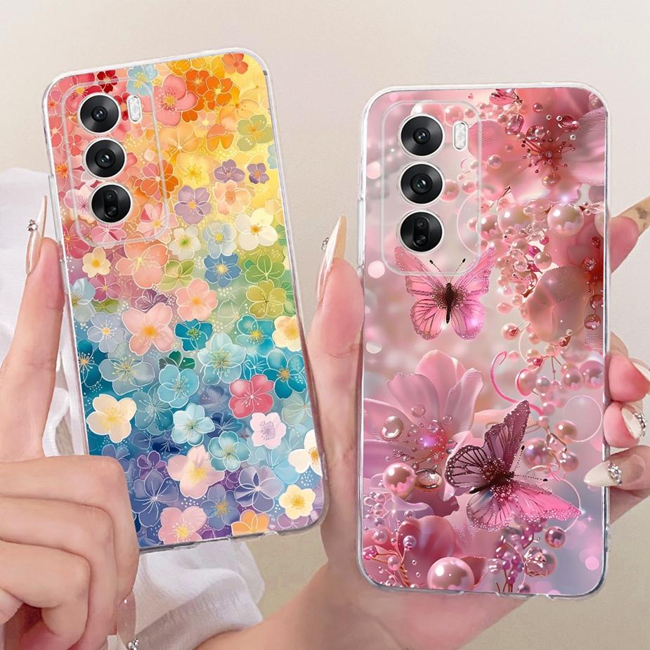 For Oppo Reno12 Pro Case CPH2629 Luxury Flowers Butterfly Painted Cover Soft Silicone Case For Oppo Reno 12 Pro Reno12 5G Fundas