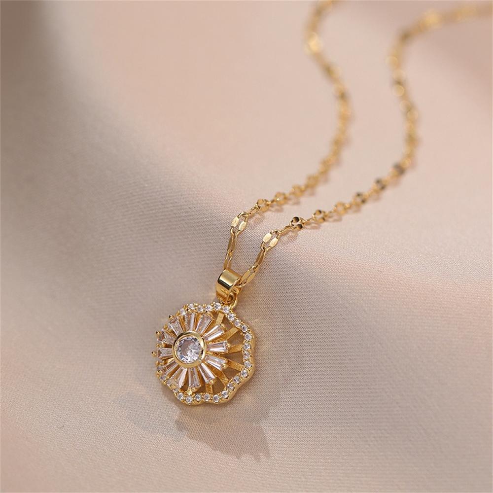 Necklace women's Japanese and Korean style rotating micro inlaid zircon rotating fashion set clavicle chain necklace jewelry