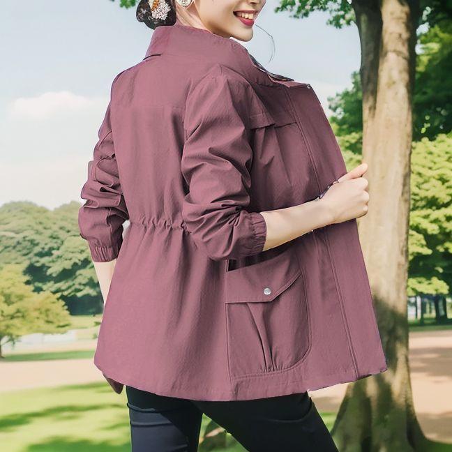 Women Casual Lapel Drawstring Windbreake Spring Loose Trench Coats Mid-length Big Size Jacket