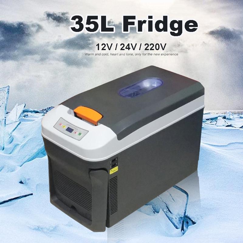 AC220V 35L Auto Mini Refrigerator Car Home Portable Fridge Travel Essentials Icebox Freezer Heater Camping Boating Caravan Bar
