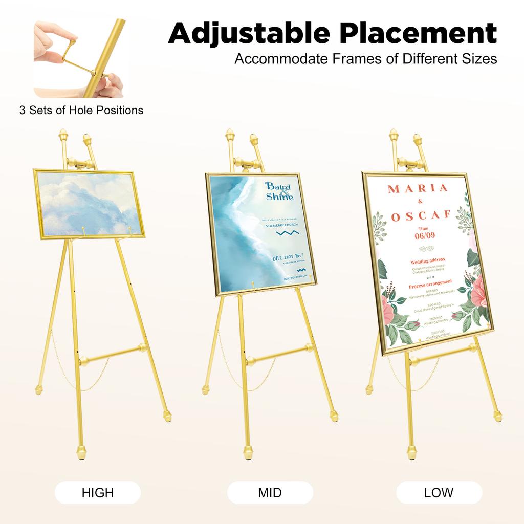46.46" Gold Easel Stand for Wedding Signs No Assembly Needed Metal Display Stand for Art Welcome Signs Posters Pictures Painting