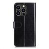 For iPhone 16 Pro Max Wallet Case Crazy Horse Texture Leather Phone Cover - Black